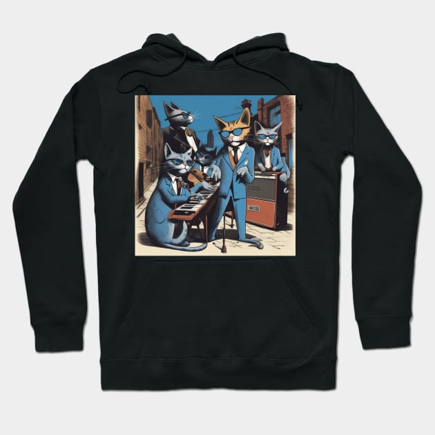 Jeffy and The Alley Cats, a Blues Band from the 1960’s made up of cats, Hoodie by Musical Art By Andrew